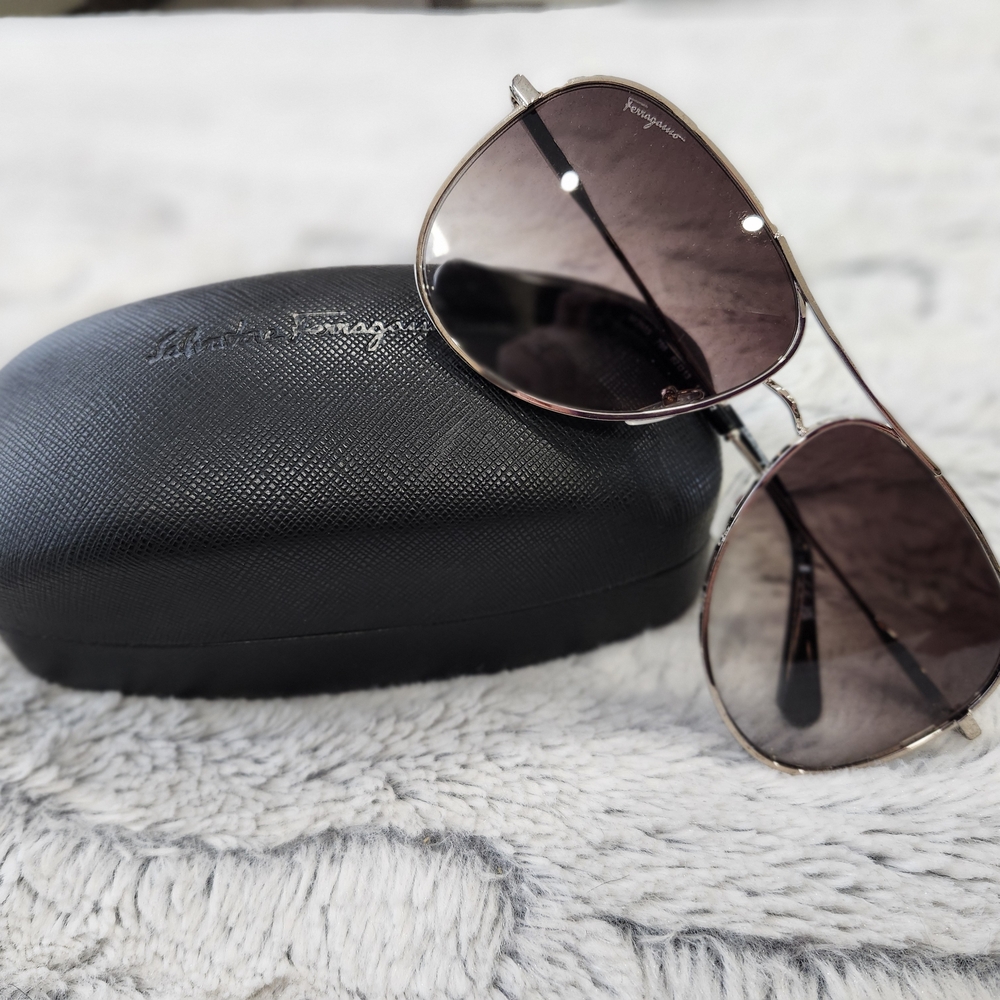 Salvatore Ferragamo Gray Aviator Sunglasses